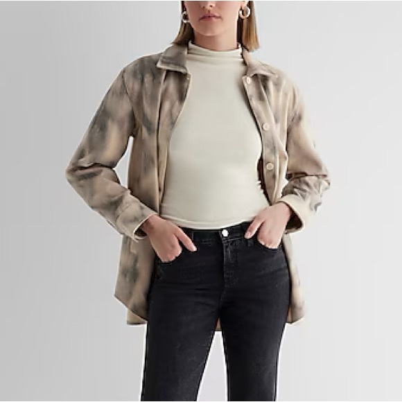 Express Printed Brushed Twill Shacket - Picture 2 of 9